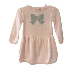 Janie and Jack Baby‎ Girl Pink Knit Dress Bow Applique Long Sleeve 12 -18 Months